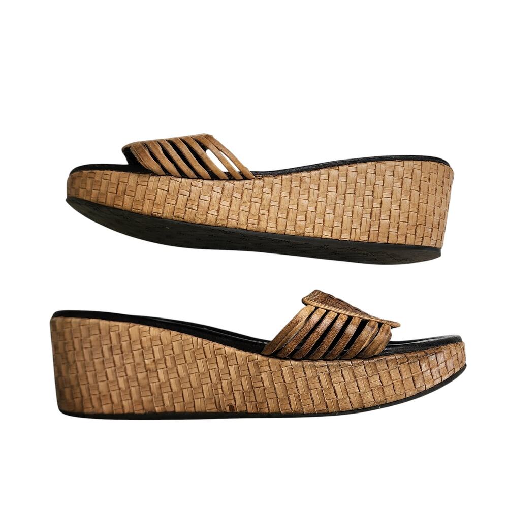 Donald J. Pliner Tan Woven Wedge Slide Sandals - Picture 5 of 14